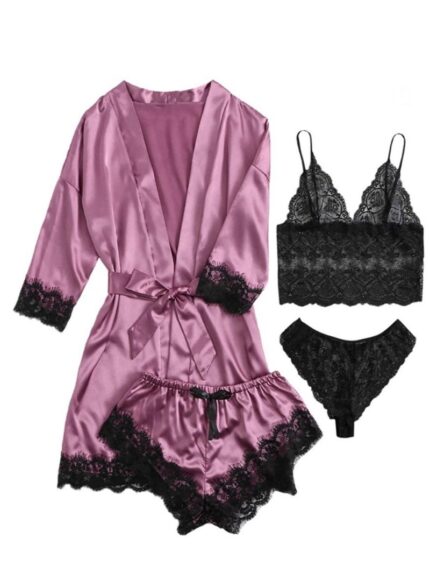 4 sets lace satin camisole pajamas