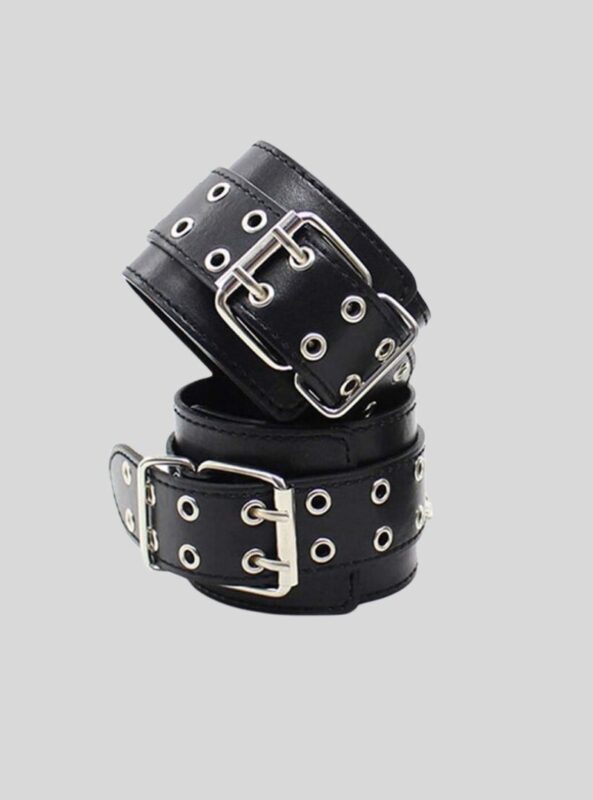 BDSM Slave Binding Kit Leather Metal Double-Row Button Handcuffs Ankle Cuffs