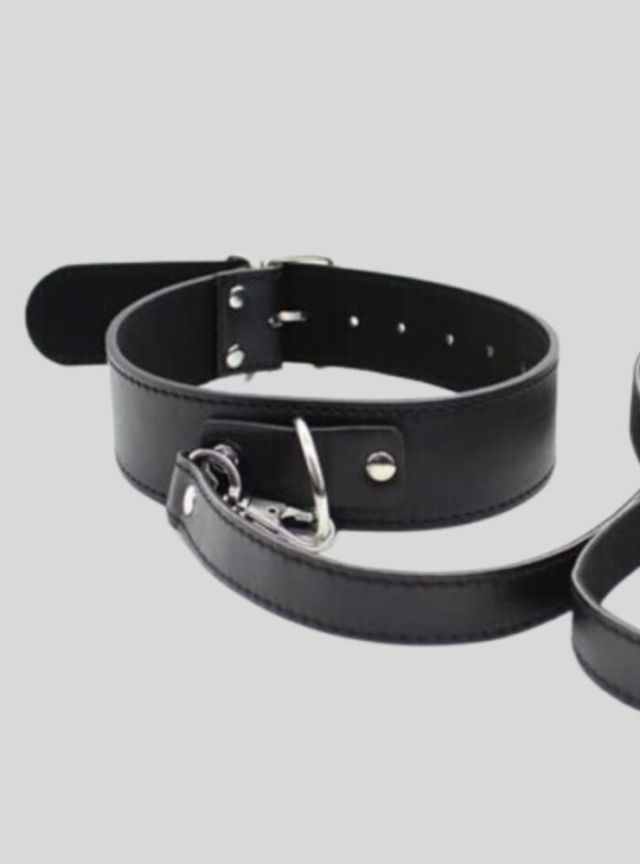 Leather And Leash Bondage Choker With Leash