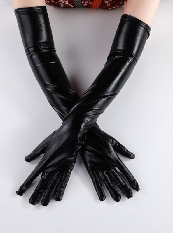 patent leather tight lengthened gloves