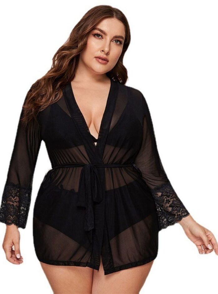 plus size prom queen dress mesh see-through erotic bathrobe