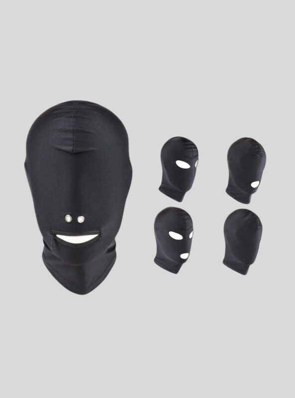Adult Spandex Mask Padded Blindfold Headgear Mouth Eyes Open Facemask Restraints