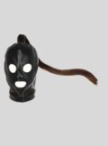 PU Leather Mask Hood Sissy Bondage Headgear Hood with Hair Ponytail Chest Collar