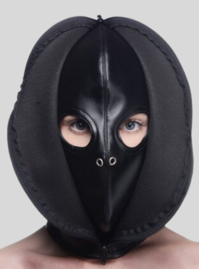 Zip Front Bondage Hood - Black