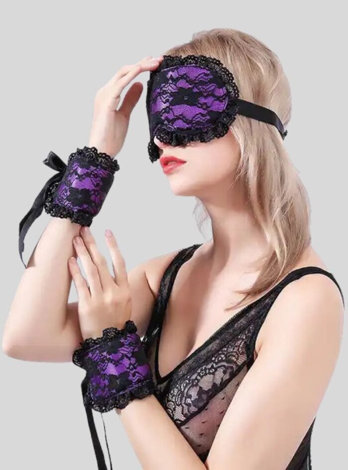 seductive sexy sponge ribbon handcuffs flirting lace blindfold eye mask