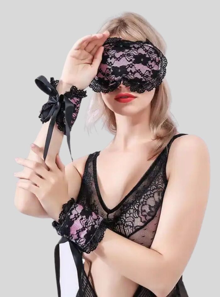 seductive sexy sponge ribbon handcuffs flirting lace blindfold eye mask