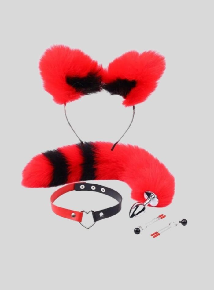 Cosplay Furry Fox Tail Anal Plug Set – Red & Black