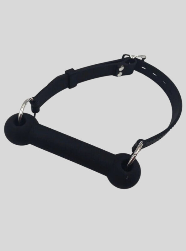 Black Adjustable Neck Strap Trainer Bit Bar Large O-rings Bondage