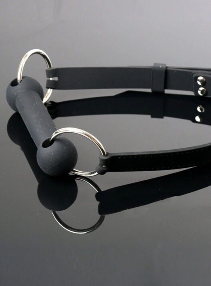 Black Adjustable Neck Strap Trainer Bit Bar Large O-rings Bondage