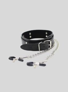 Collared Temptress Collar with Nipple Clamps Chain – Black