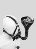 PU Leather Funnel Oral Enema Drool Plug Gag Head Harness