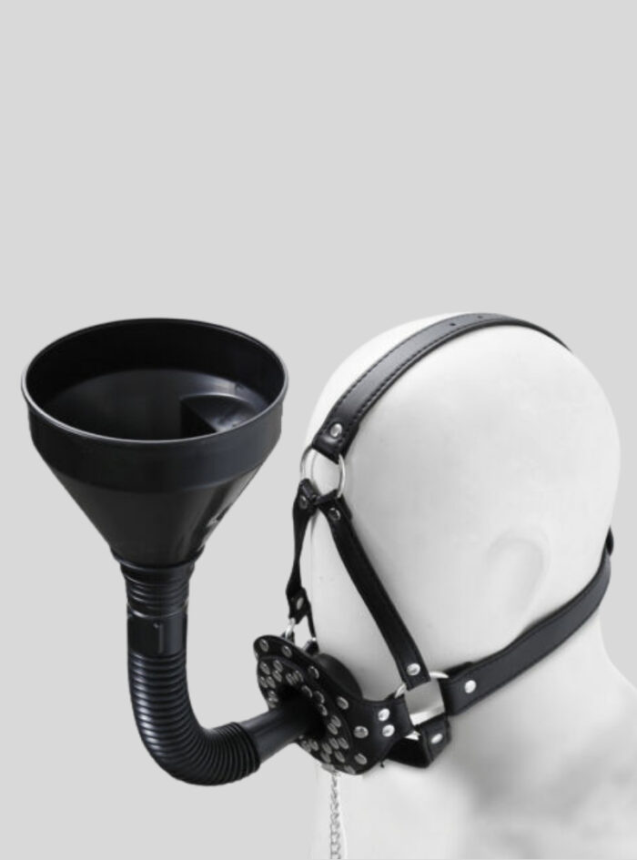 PU Leather Funnel Oral Enema Drool Plug Gag Head Harness