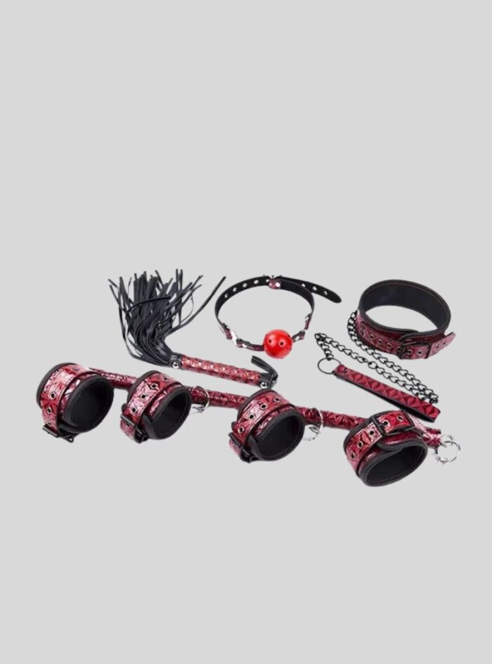 Leather Sex Handcuffs Ankle cuffs Whip Mouth Gag Sex BDSM Fetish BDSM Bondage Harness Set (4)